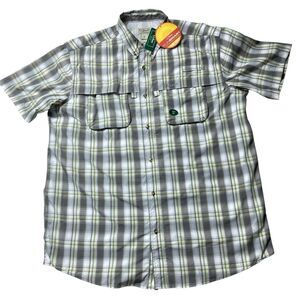 L.L. Bean Men’s Short-Sleeve Plaid Button-Down Shirt in White, Gray, Green